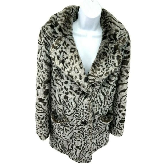 Lovers and Friends Size Small Gray Jacket Coat Faux Fur Animal Print - Picture 4 of 15